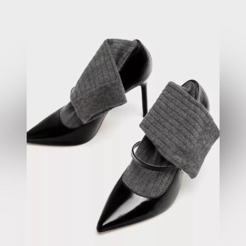 New with Tag Zara High Heel Stilletoes Sock Style Court Sock Shoes Black Sz 6👠 - Picture 5 of 9